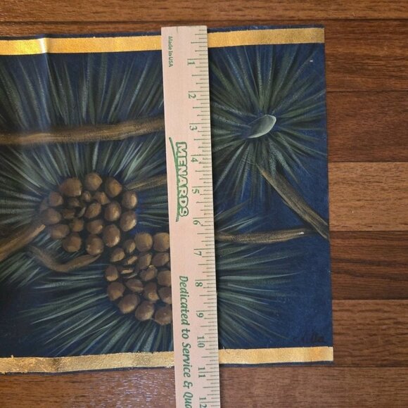 Hand Painted Pinecones Border Painting 36" Signed - Picture 6 of 8